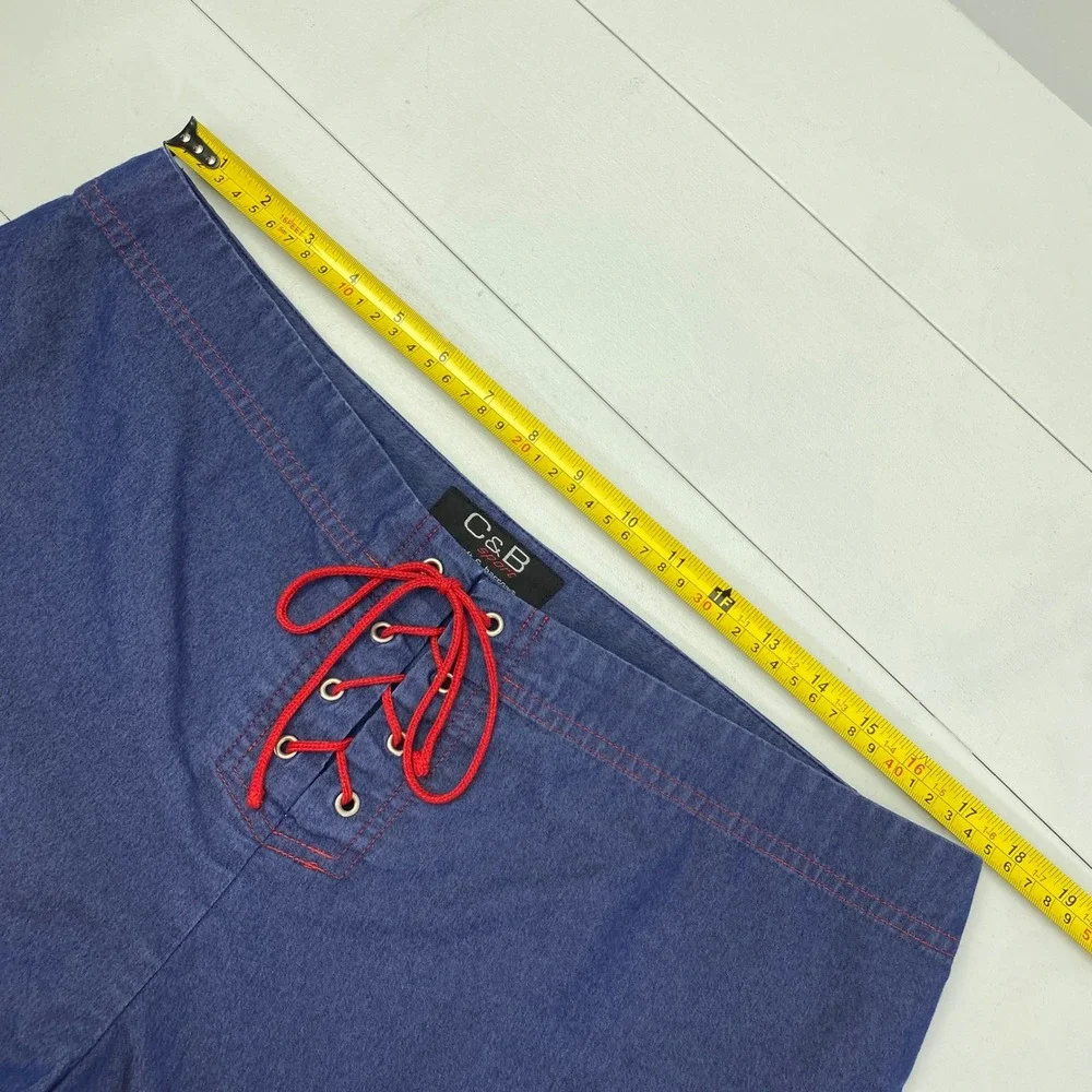 Y2K C&B Sport‎ Croft & Barrow Shorts Womens 16 Blue Denim Look Lace Up Red vtg